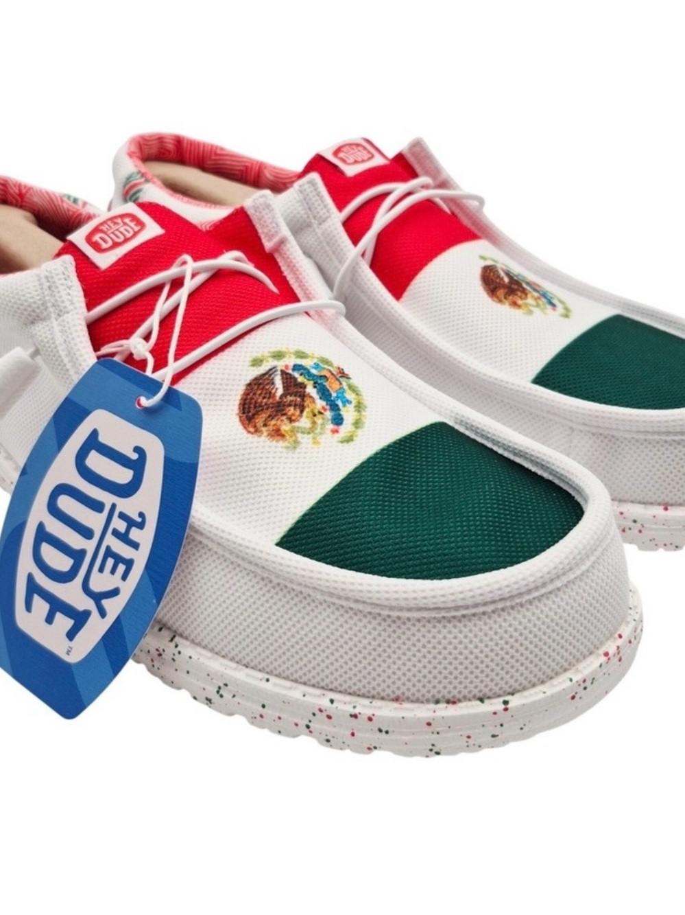 Hey Dude Wally Break Mexican Flag Shoes 11 M - NWT - White/Green/Red